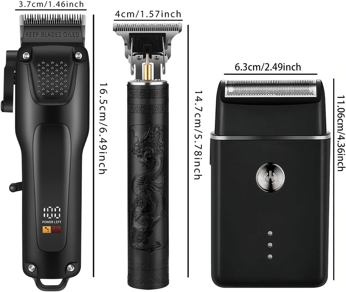Professional Men's Hair Cutting Kit - 3-in-1 Hair Trimmer, T-Shaped Clipper & Shaver