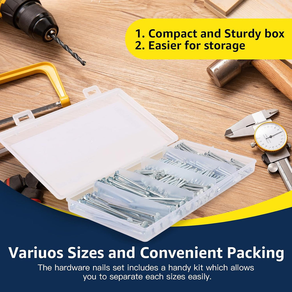 400Pcs Nail Assortment Kit with 5 Sizes Galvanized Wood & Finishing Nails for DIY & Repairs