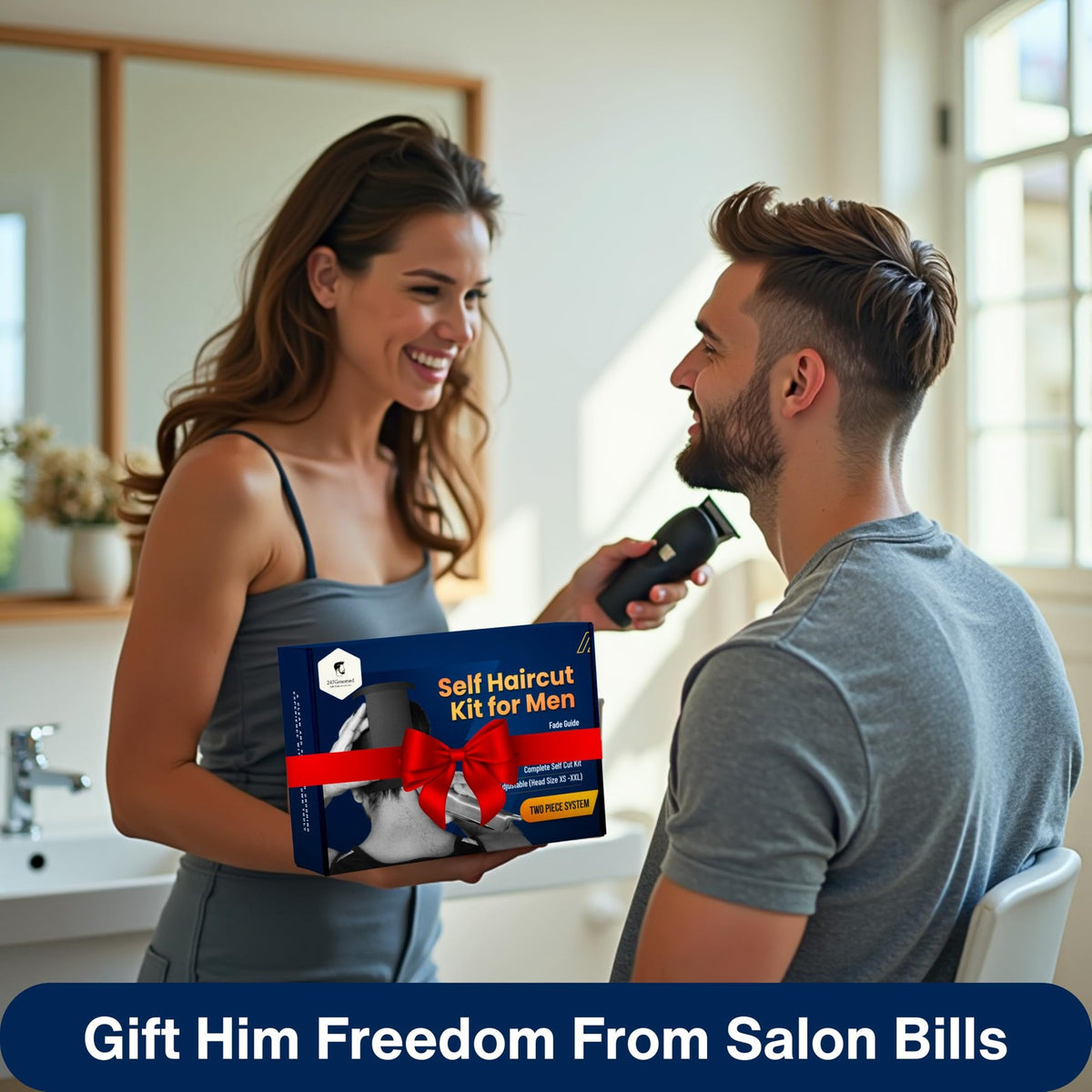Men's Self Haircut Kit with Neckline Shaving Guide & Fade Band