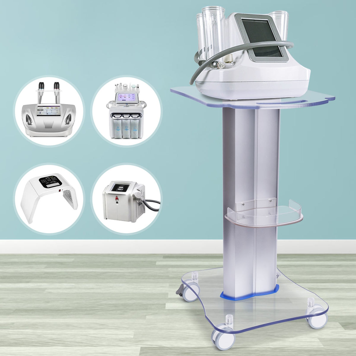 2-Tier Acrylic PVC Salon Trolley with Locking Wheels & Storage Tray