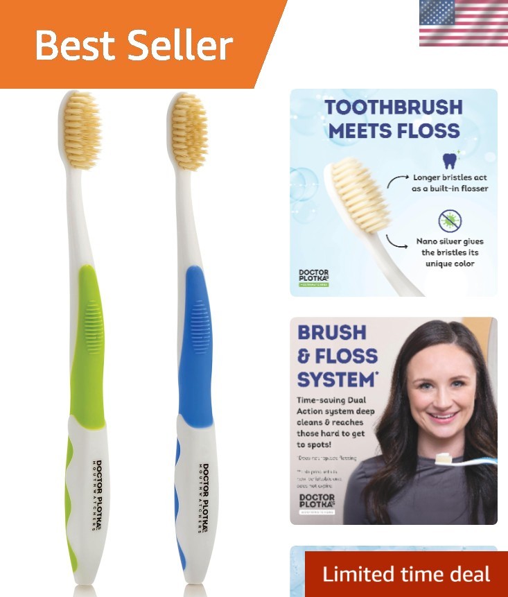Soft Bristle Flossing Toothbrush 2 Pack for Sensitive Teeth - Gentle Oral Care