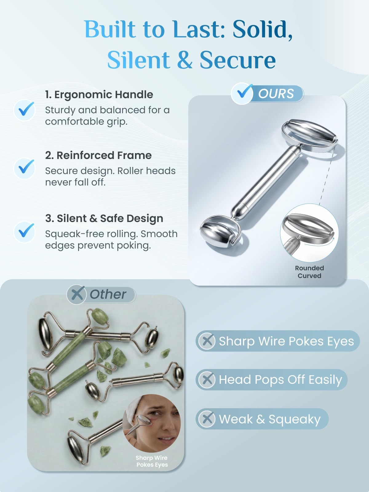 Stainless Steel Gua Sha and Facial Roller Set - Anti-Breakage Face Massage Tools
