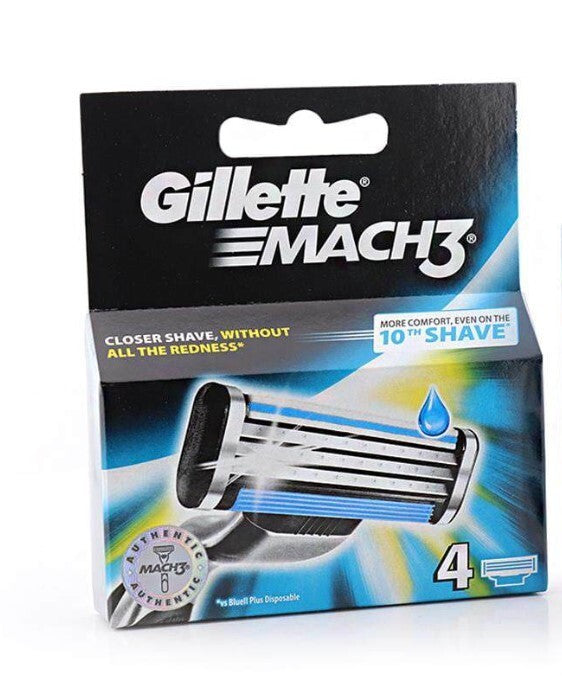 Gillette Mach3 Razor Blade Refills - 4 Cartridges for Close Shave