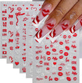 Valentine's Day Nail Stickers 3D Red Heart & Love Decals Set - Romantic Nail Art