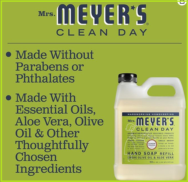 Liquid Hand Soap Refill - Biodegradable Lemon Verbena 33oz | Gentle, Natural Ingredients