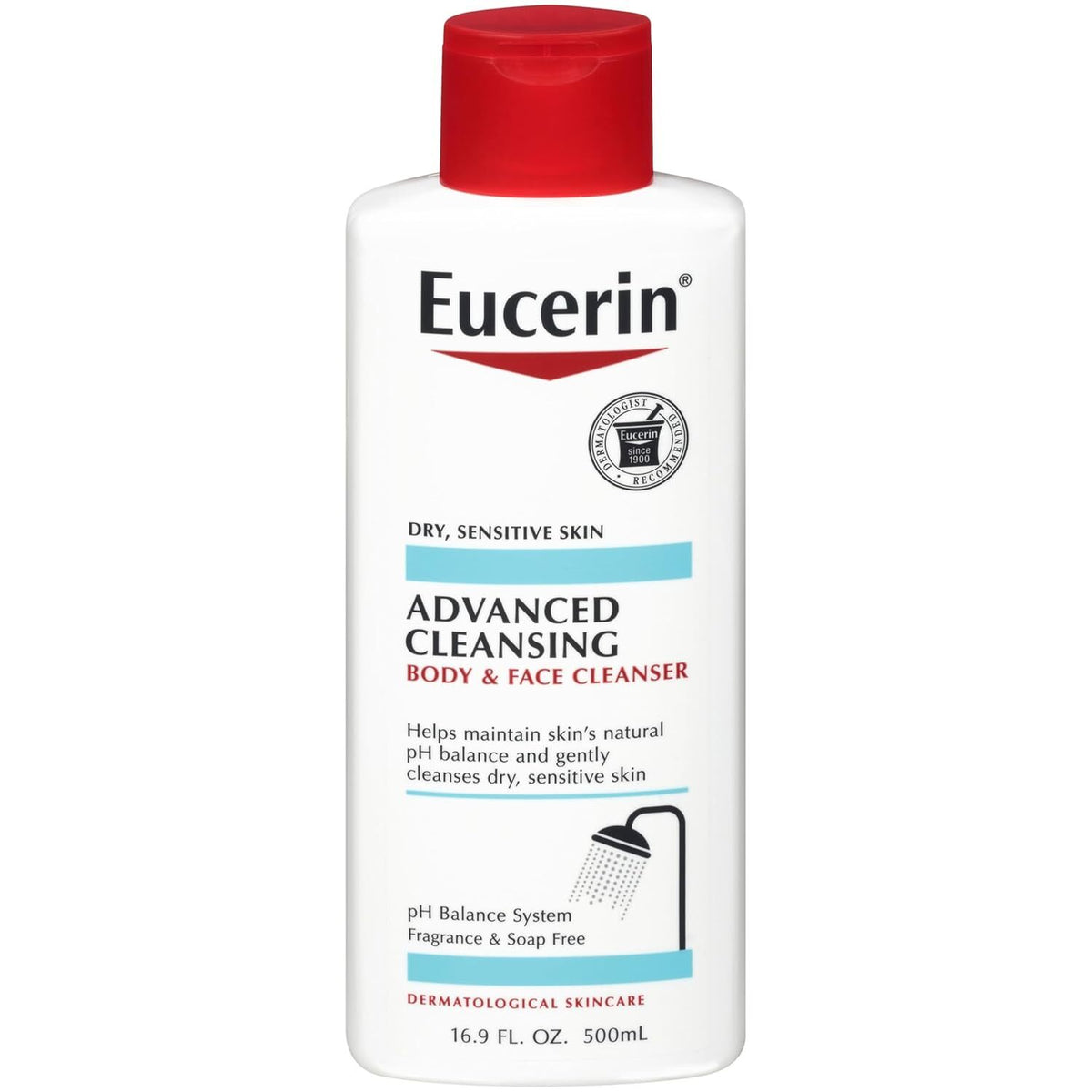 Eucerin Skin Calming Body Wash & Face Cleanser 16.9 oz - Gentle, pH-Balanced for Sensitive Skin