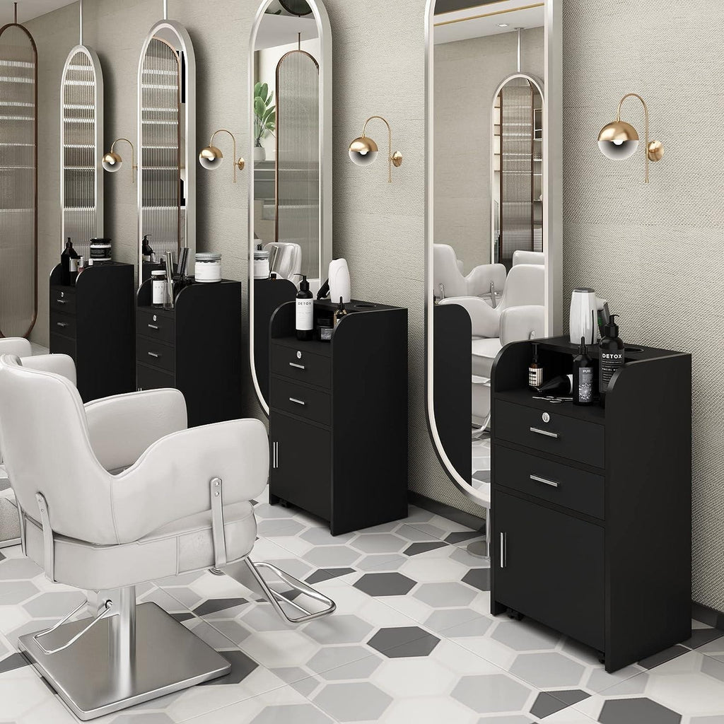 Rolling Hair Styling Station Barber Cabinet Salon Trolley with Storage
