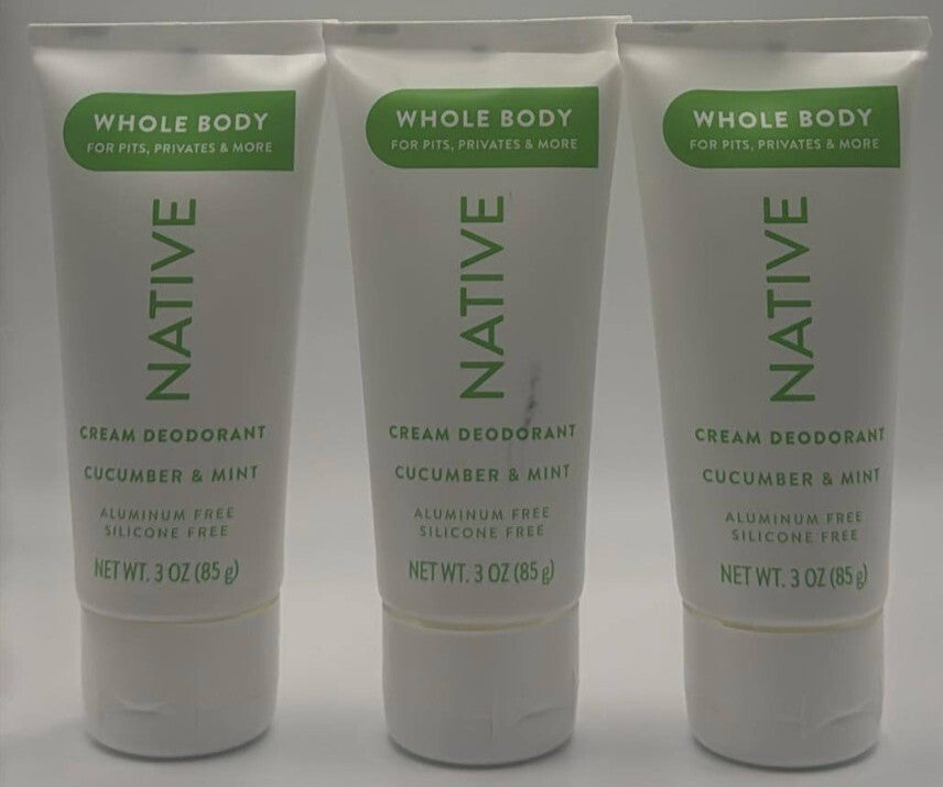 Native Whole Body Cream Deodorant Cucumber Mint 3 Pack - 3 OZ Each