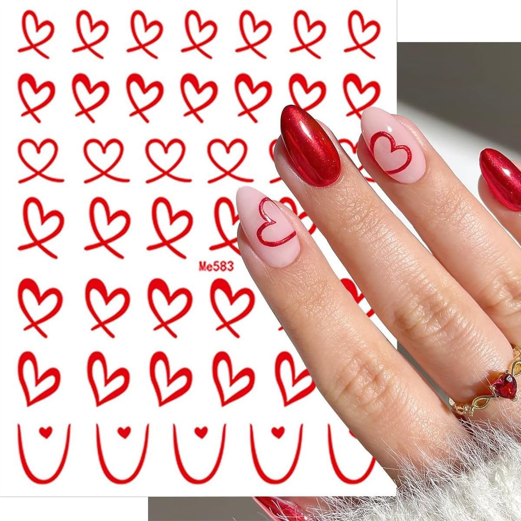 Valentine's Nail Stickers Set - 6 Sheets Colorful Heart Decals for Nail Art