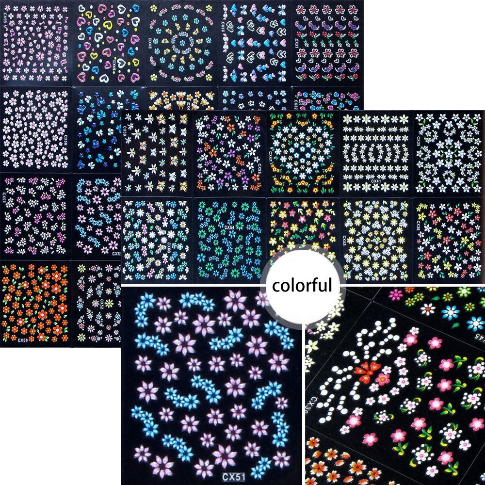 Flower Nail Stickers Kit 4500 Pieces 3D Multicolor Nail Art Decals for Manicure