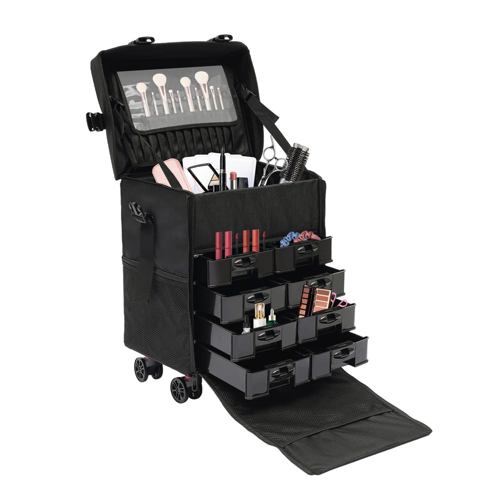 Travel Makeup Case with Wheels, 8 Removable Drawers, Waterproof Oxford