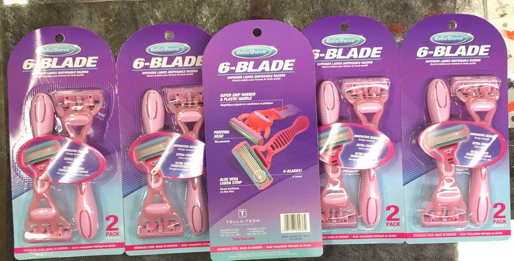 Disposable Ladies Razor Set - 6-Blade Stainless Steel Shaving Razors, 5 Pack