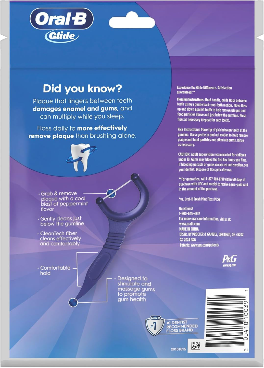 Dental Floss Picks with Arctic Peppermint Oil - 75 Count, Easy Slide, Plaque Removal