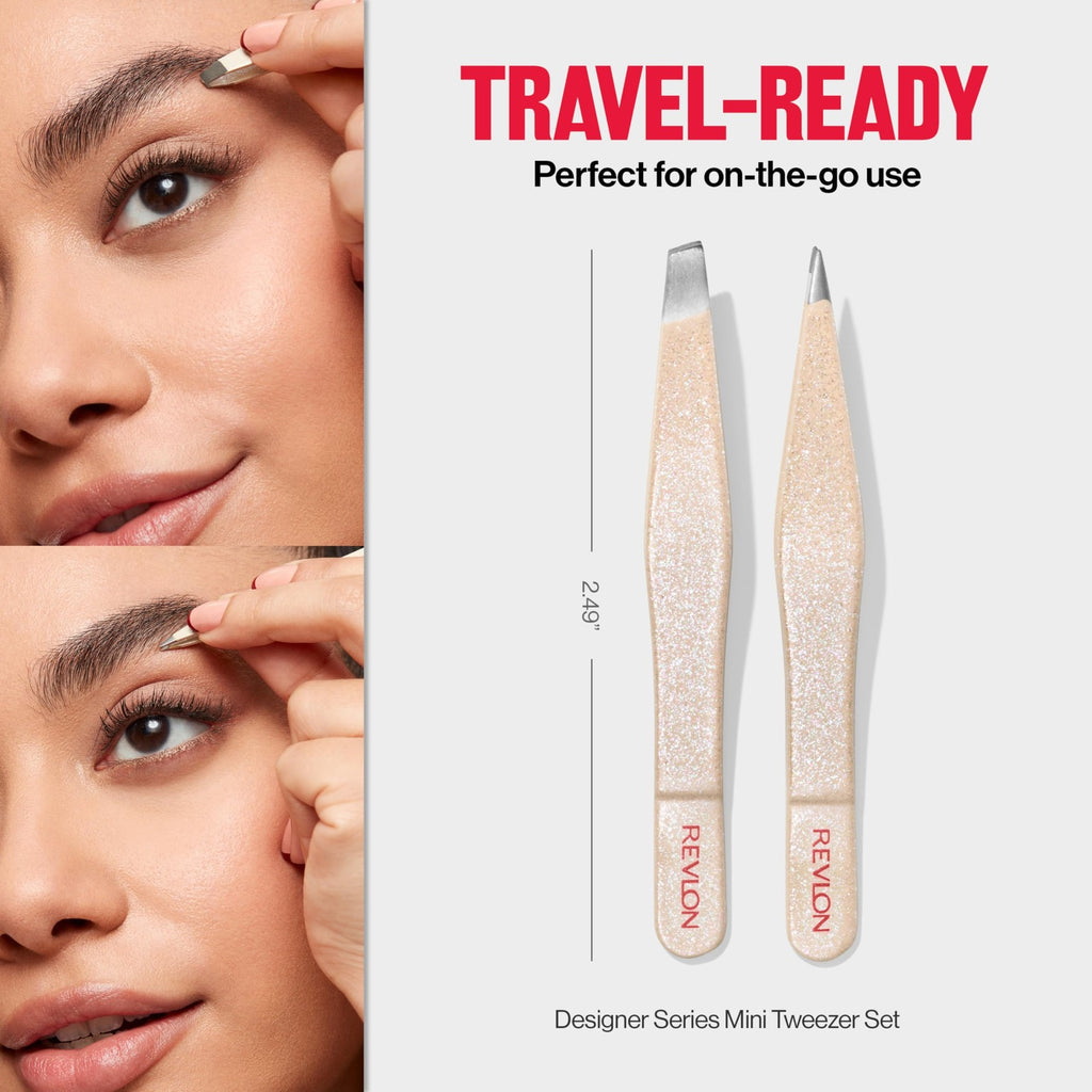 Revlon Mini Travel Tweezers Set - Slant & Point Tips for Precise Hair Removal