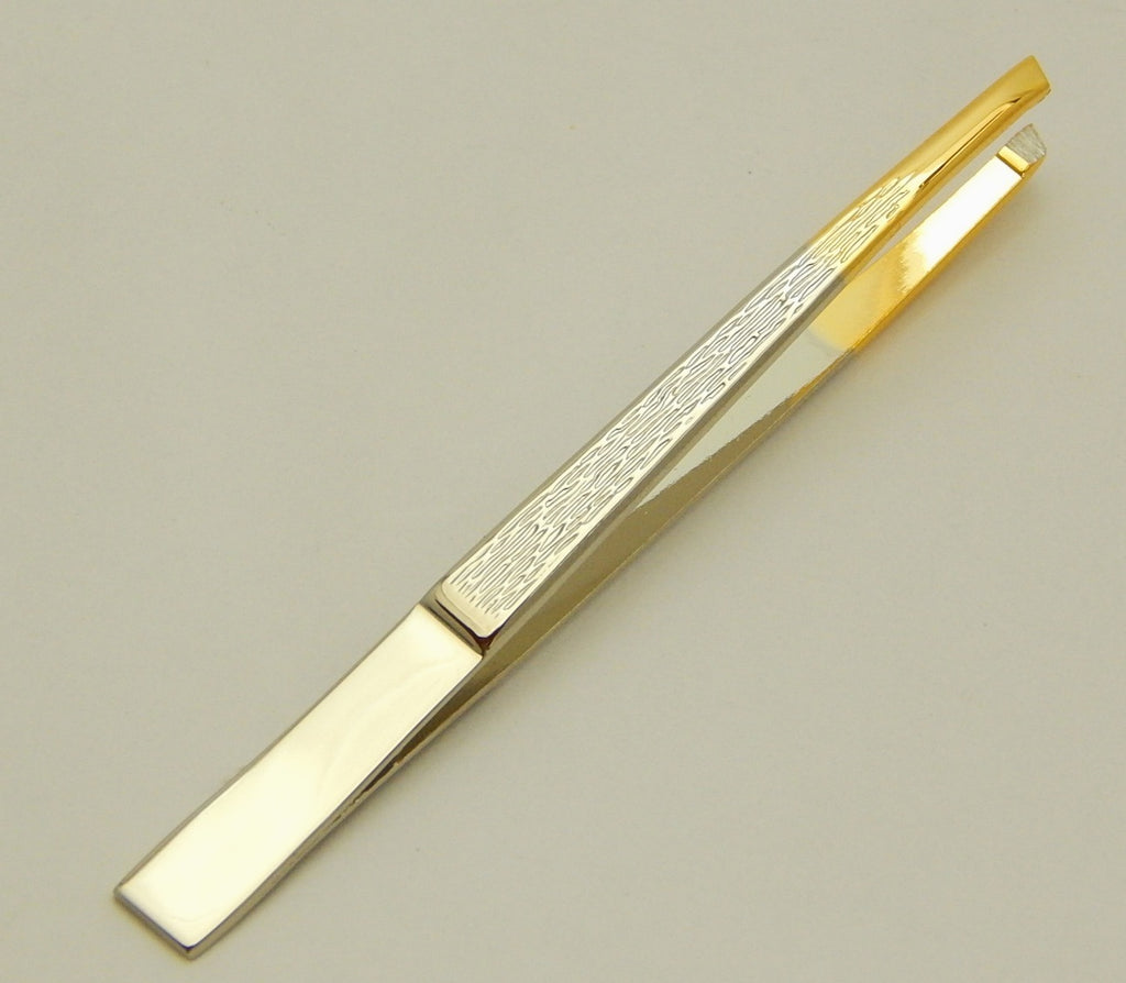 Eyebrow Tweezers - Silver and Gold Slant Tip Precision Tweezer