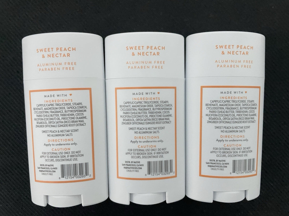 Native Deodorant Sweet Peach & Nectar Aluminum & Paraben Free 3 Pack
