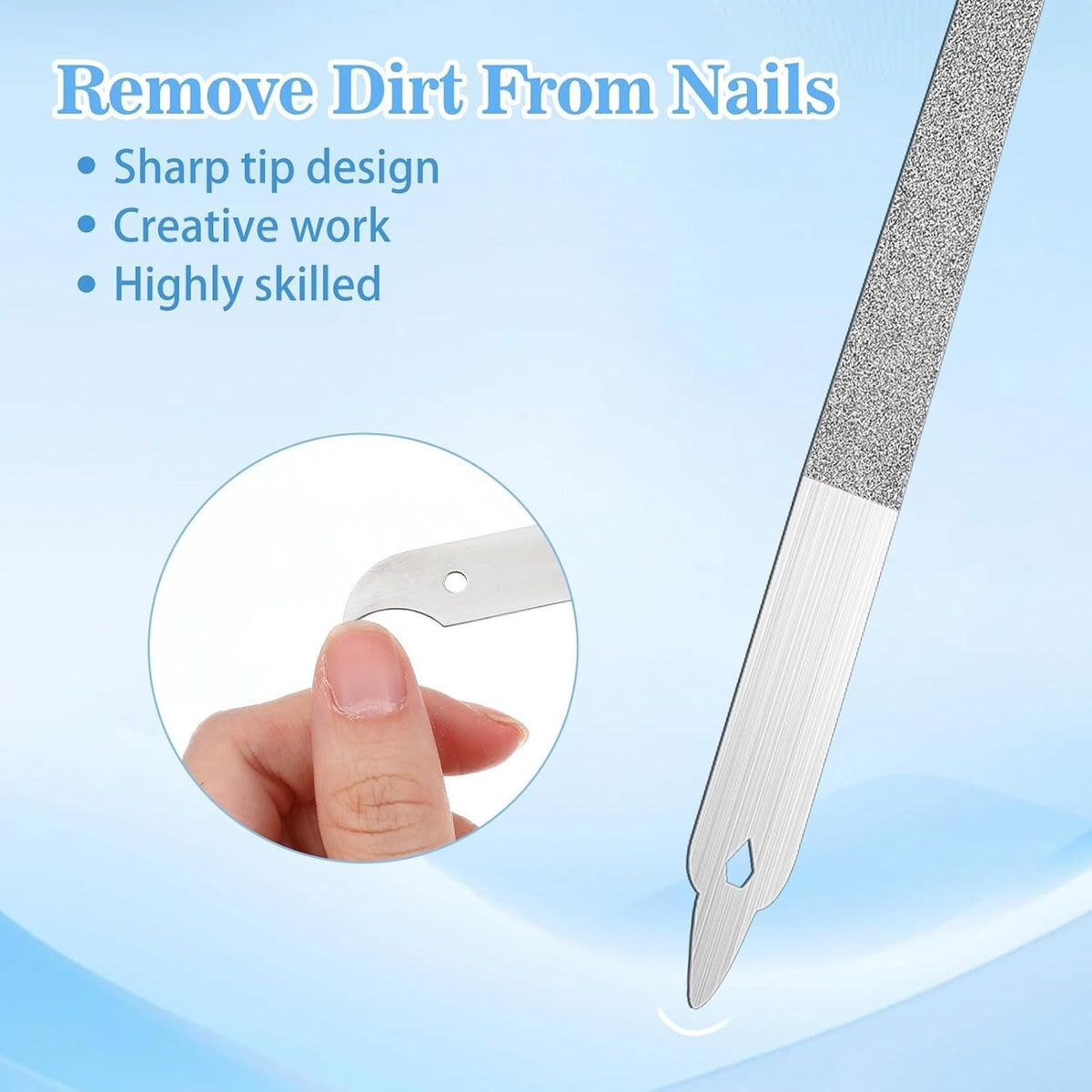 6Pcs Stainless Steel Nail Files Set with Sharp Pointed Tips - Diamond Dust Double-Sided Manicure Tools
