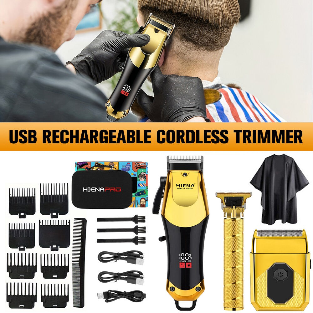Men's Cordless Hair Clipper & Trimmer Set for Grooming and Barbering