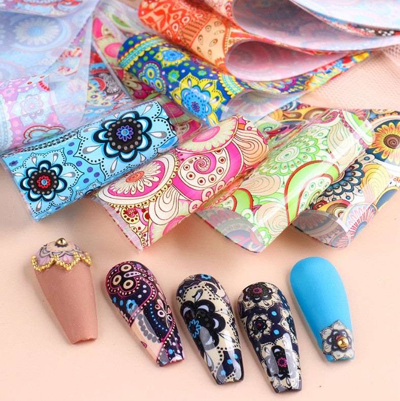10 Sheets Bohemian Floral Nail Transfer Foil Decals for Nail Art DIY