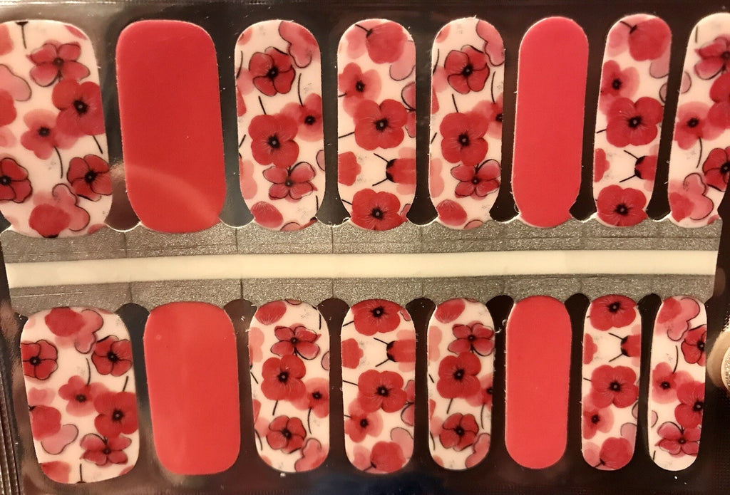 Color Nail Polish Strips 16-Pack Poppy Power Nail Wraps