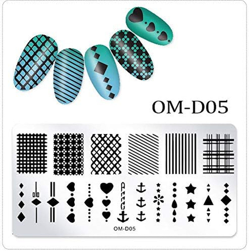 Nail Stamping Plate Set with Geometric & Star Designs - 5 Pieces