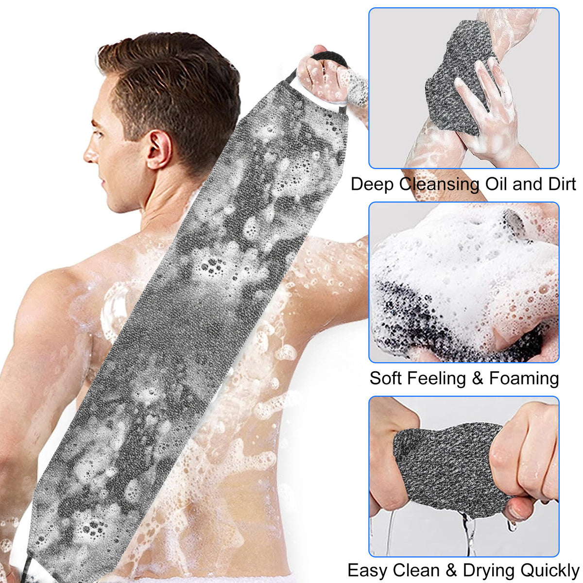 Exfoliating Back Scrubber Towel - Stretchable Body Wash Cloth for Shower & Bath