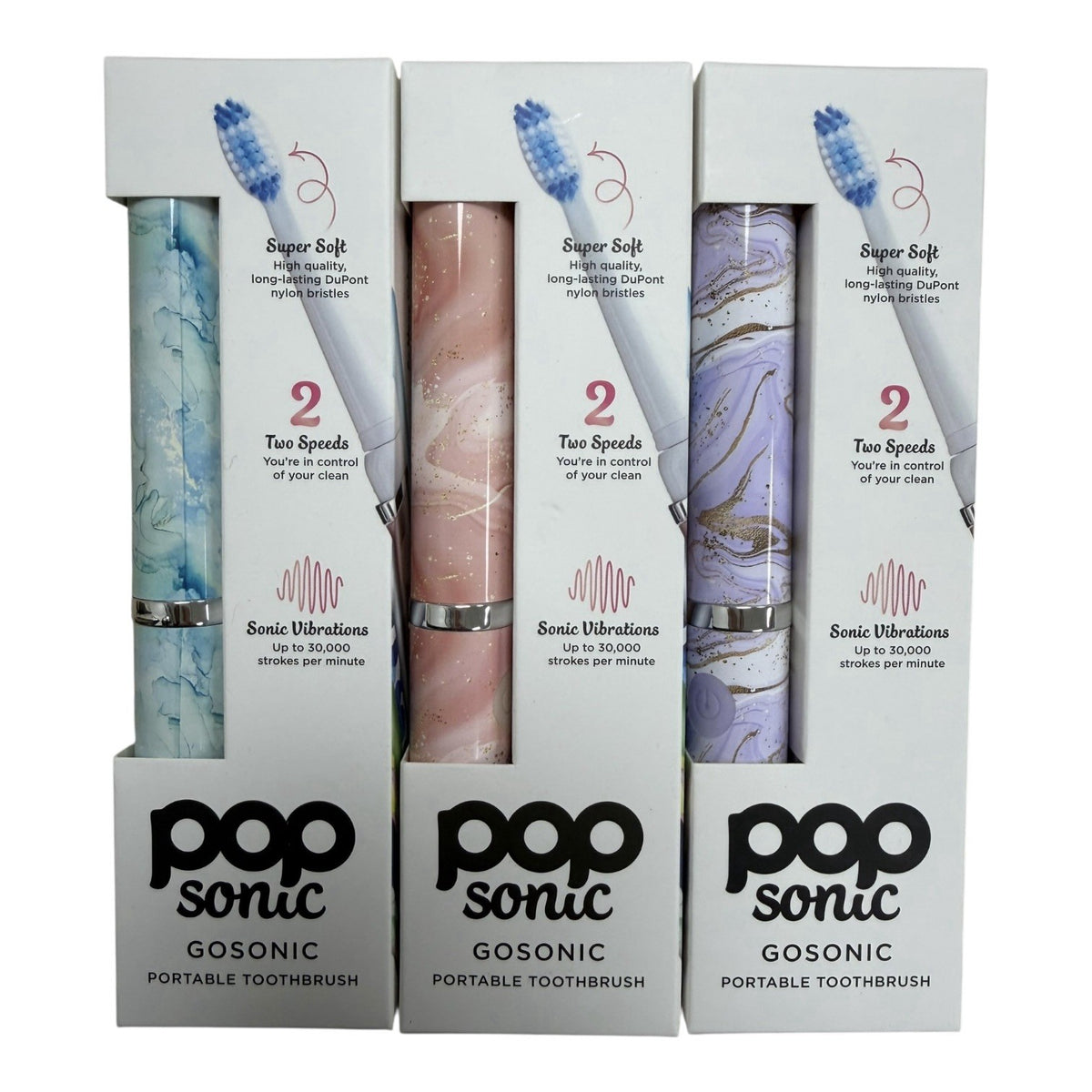 Super Soft Electric Toothbrush Set 3 Pack with 2 Speed Modes and Marble Colors
