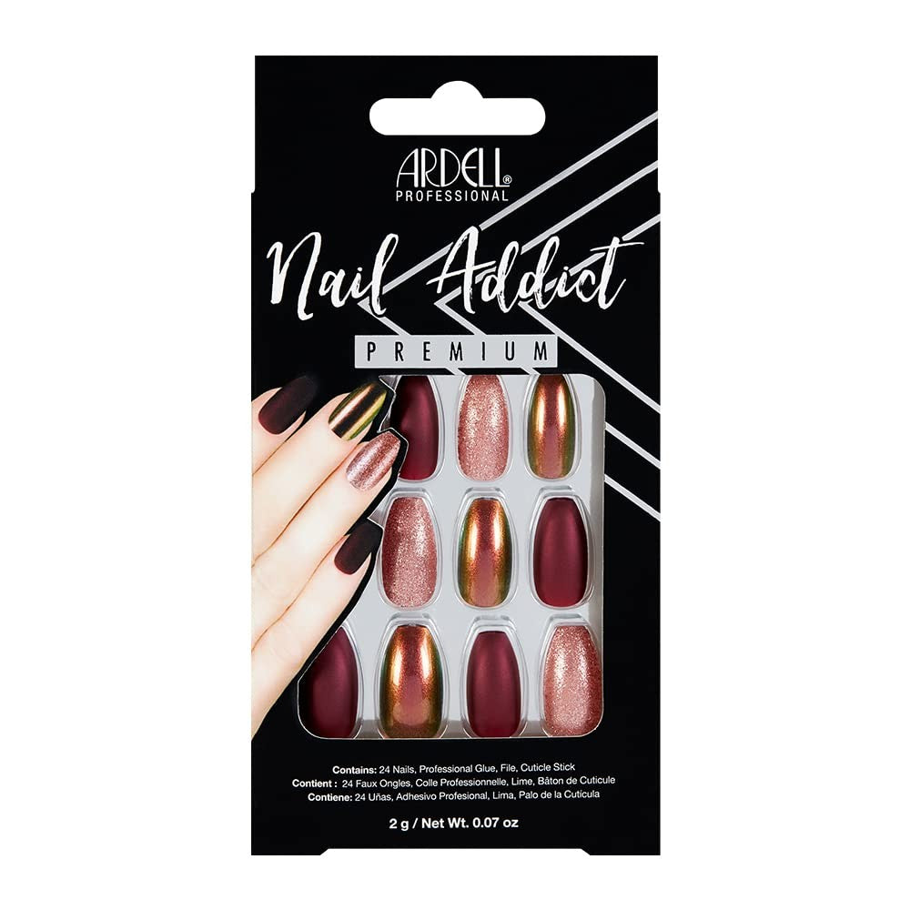 Artificial Nail Set with 24 Long Coffin Fake Nails and Accessories