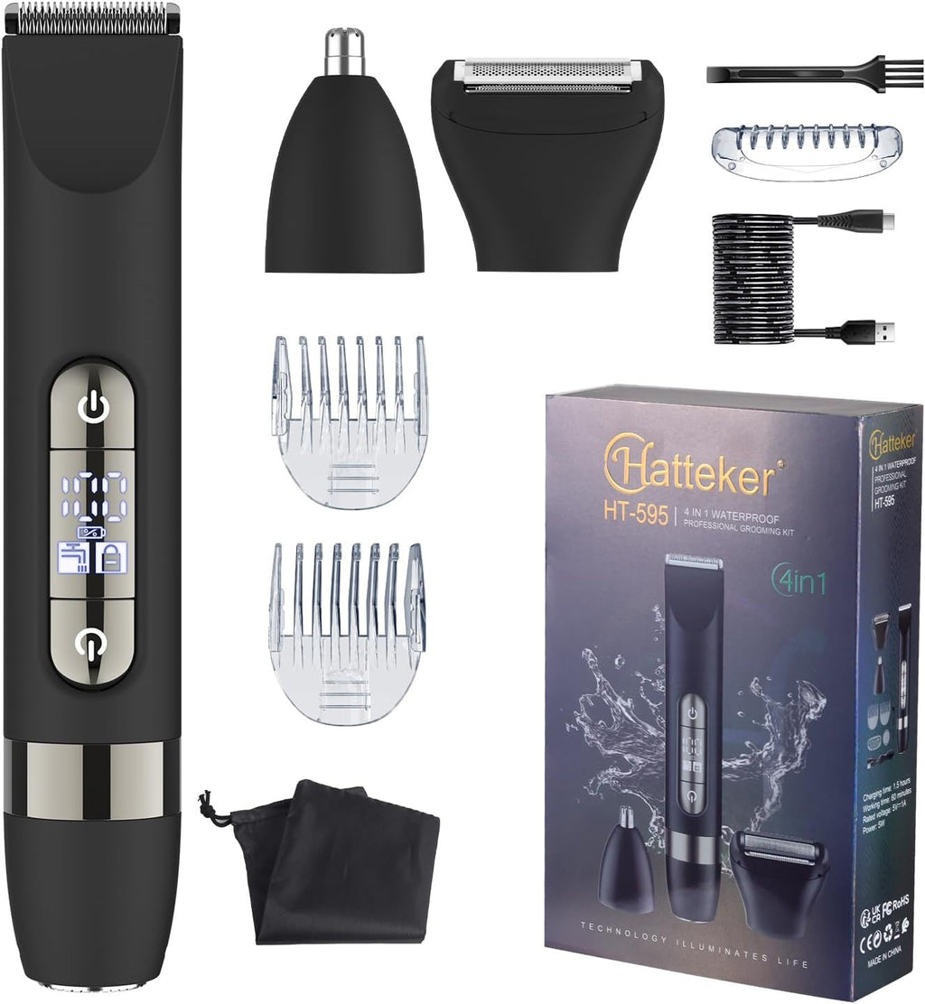 4-in-1 Waterproof Men’s Body Hair Trimmer with Dual Heads & Accessories