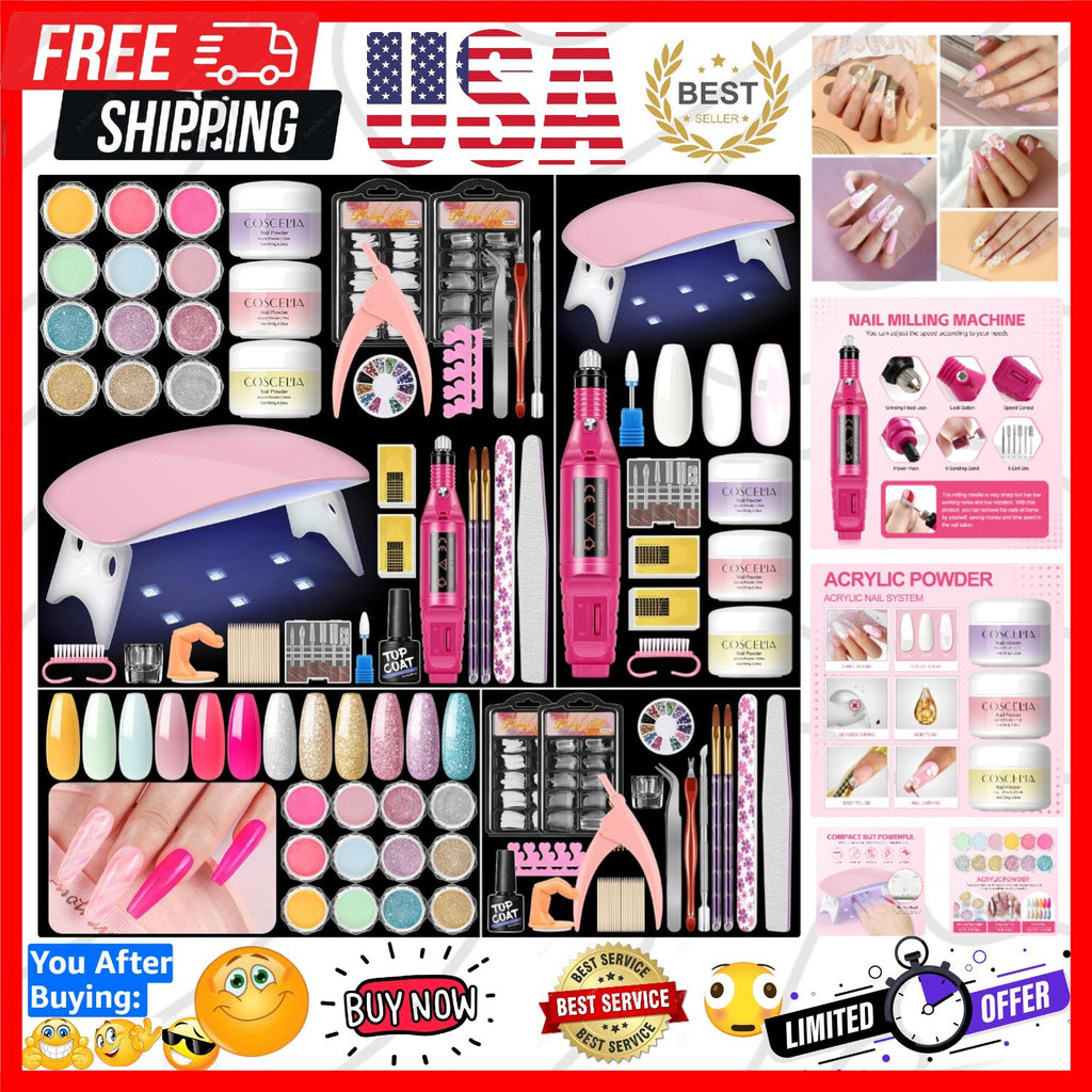 Professional Acrylic Nail Kit for Beginners with Drill UV Light & Decorations