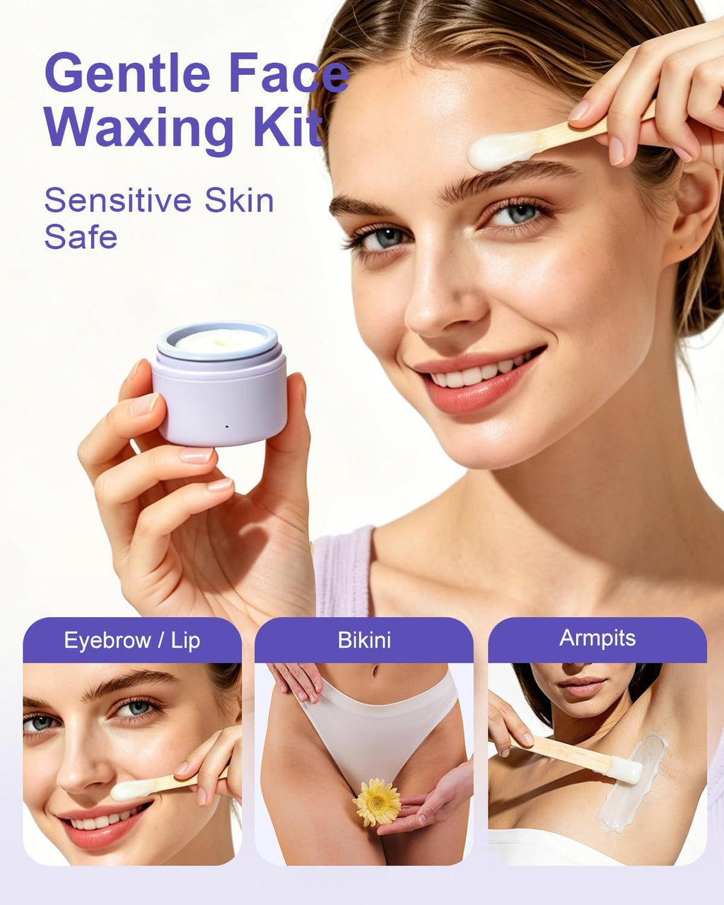 Face Waxing Kit for Women - Eyebrow & Facial Hair Removal Set with USB Mini Wax Pot