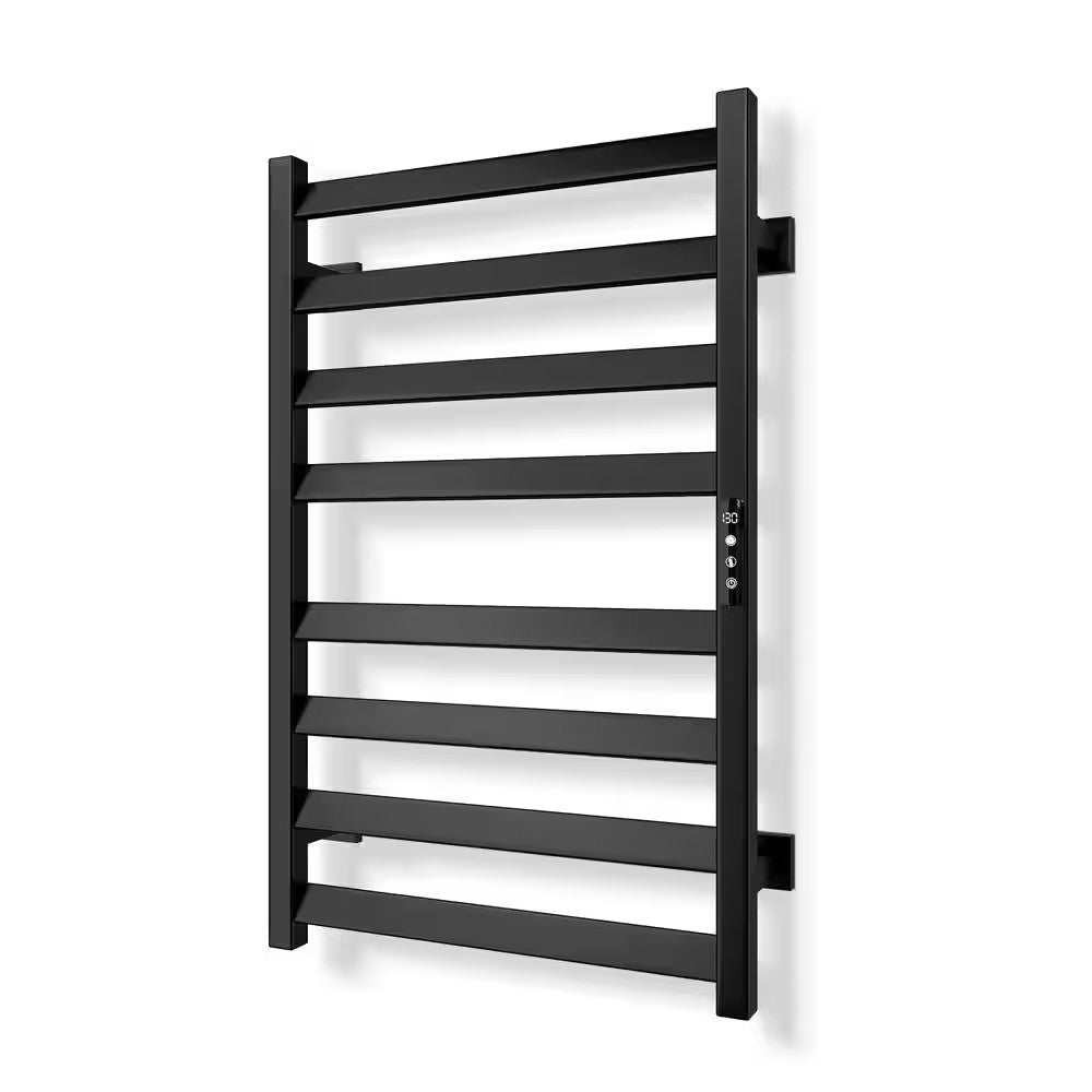Electric Wall-Mounted Towel Warmer with 8 Bars - Black, Plug-In & Hardwired