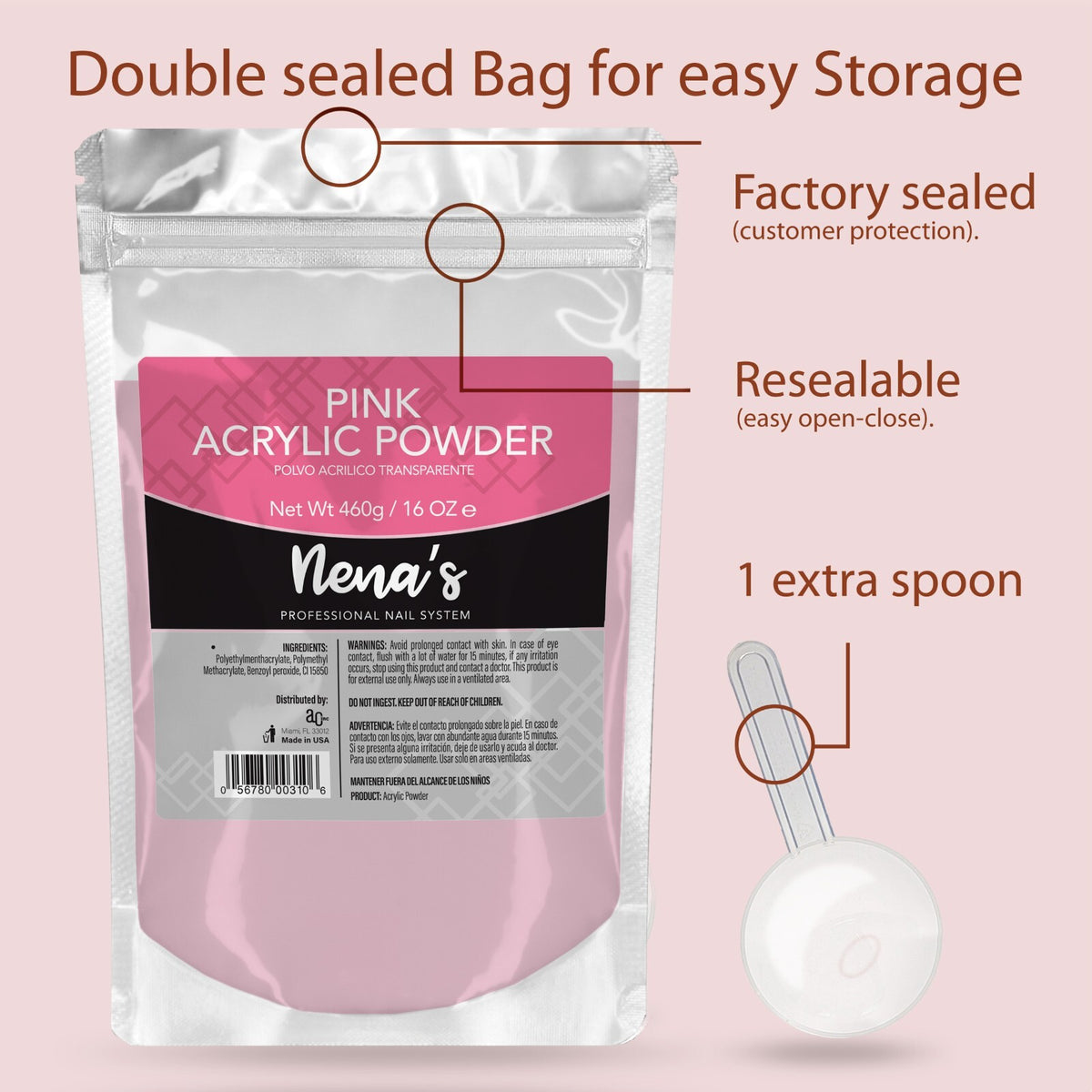 Professional Acrylic Nail Powder System 16 oz Clear Pink Cover Nude White