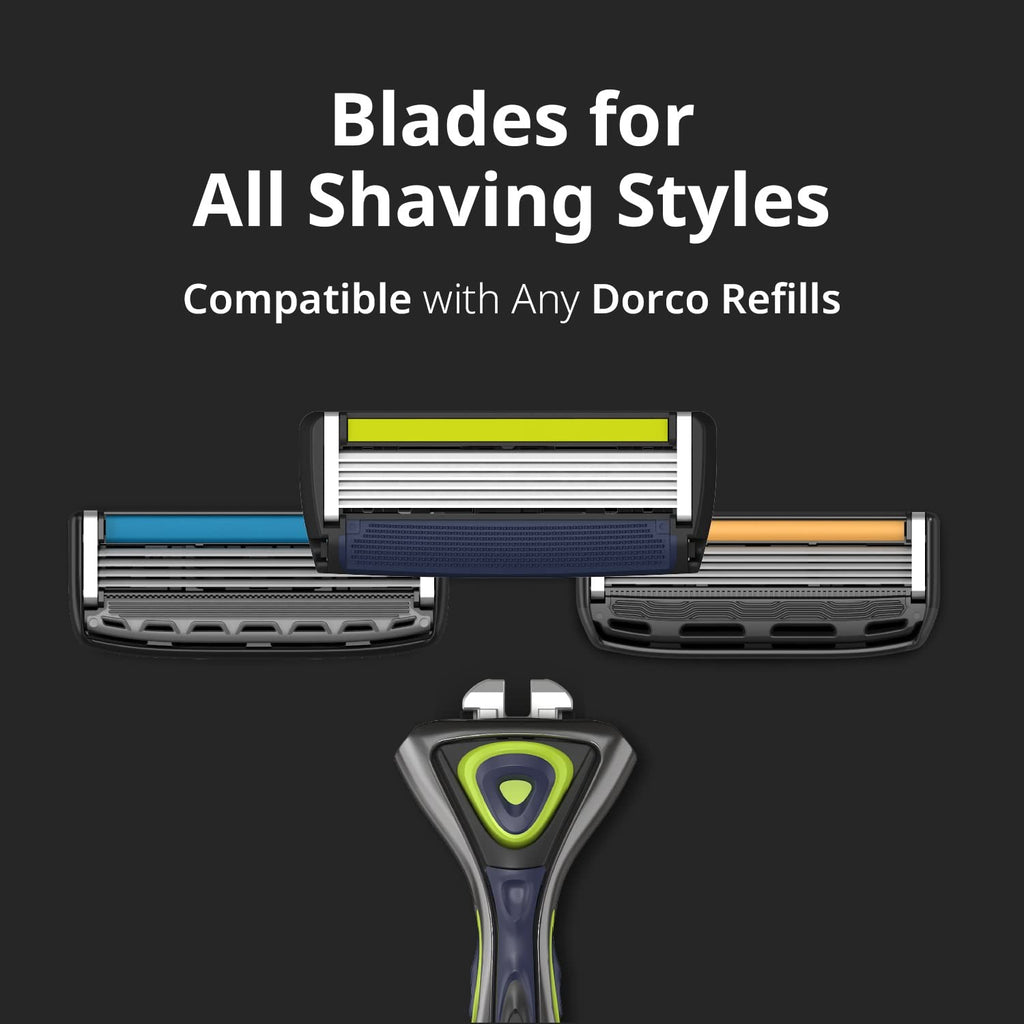 Six Blade Razor System with Interchangeable Heads - DORCO Pace 6 Sport, Olive