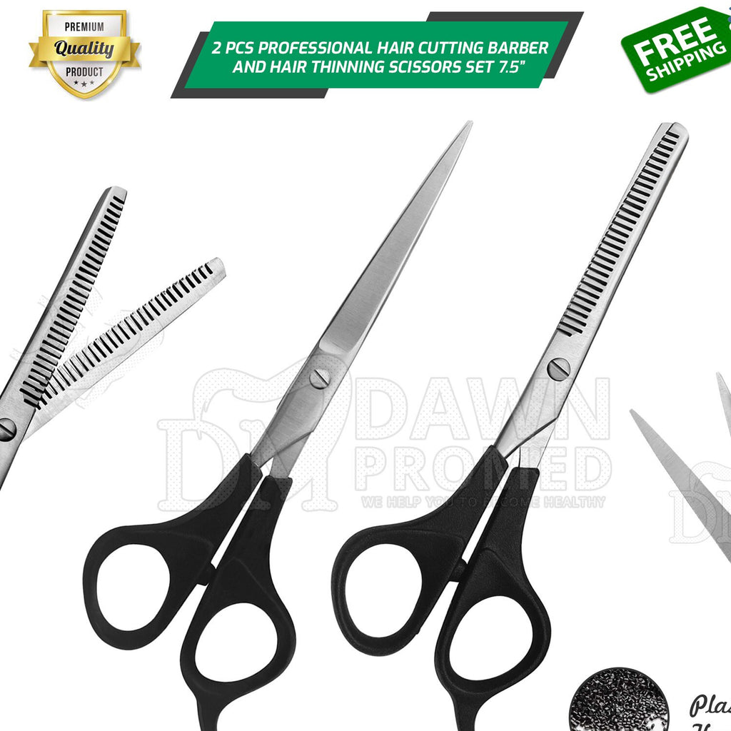 Professional Hair Cutting Thinning Scissors & Barber Shears Set, German Steel, 7.5"