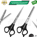 Professional Hair Cutting Thinning Scissors & Barber Shears Set, German Steel, 7.5"