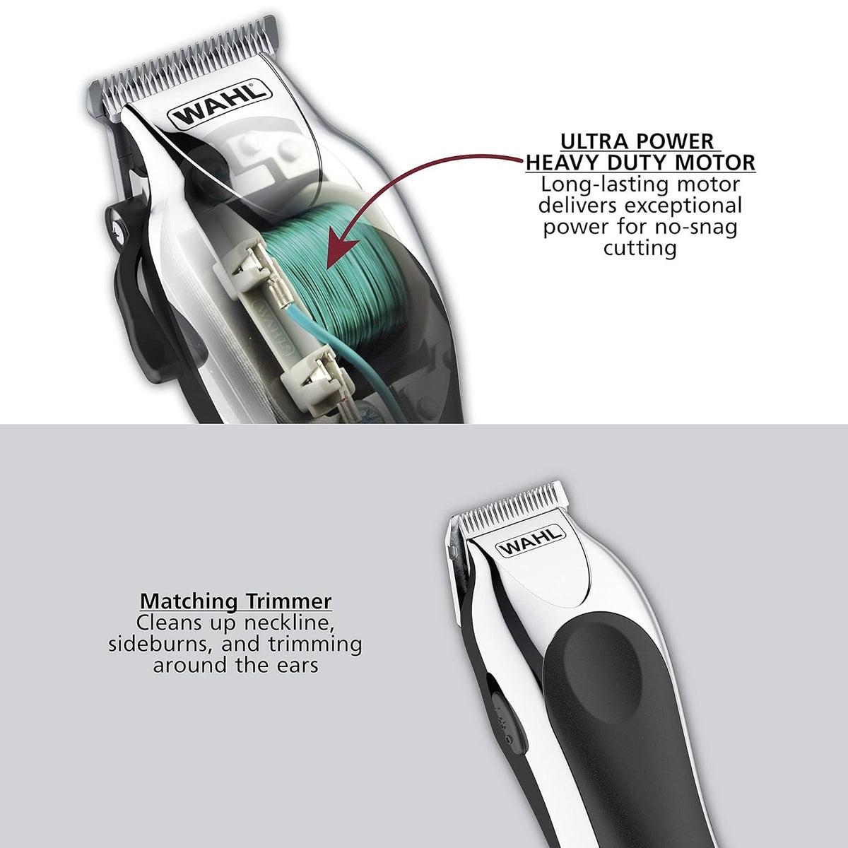 Corded Hair Clipper Kit with Trimmer and Accessories - Heavy Duty Wahl Chrome Pro