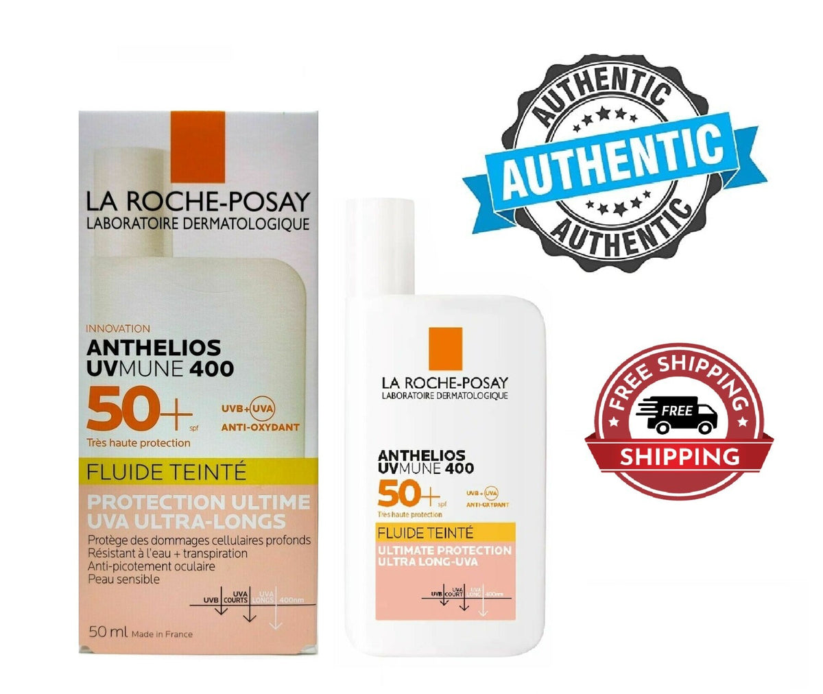 SPF50+ Tinted Sun Protection Fluid for Sensitive Skin - Waterproof, UVA/UVB Blocker