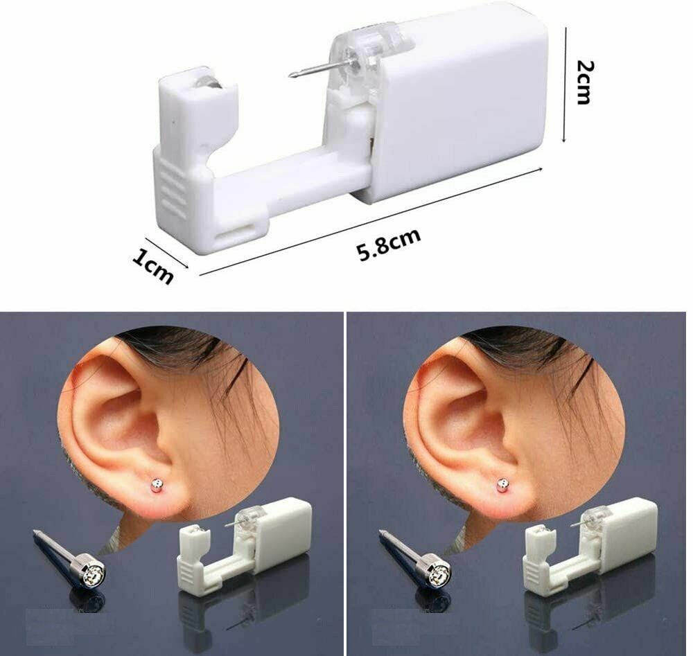 Disposable Nose Piercing Kit - Silver Ear Stud Gun, Safe One-Time Use