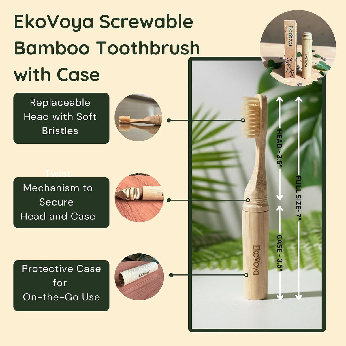 Bamboo Screwable Travel Toothbrush with Case - Soft BPA-Free Bristles