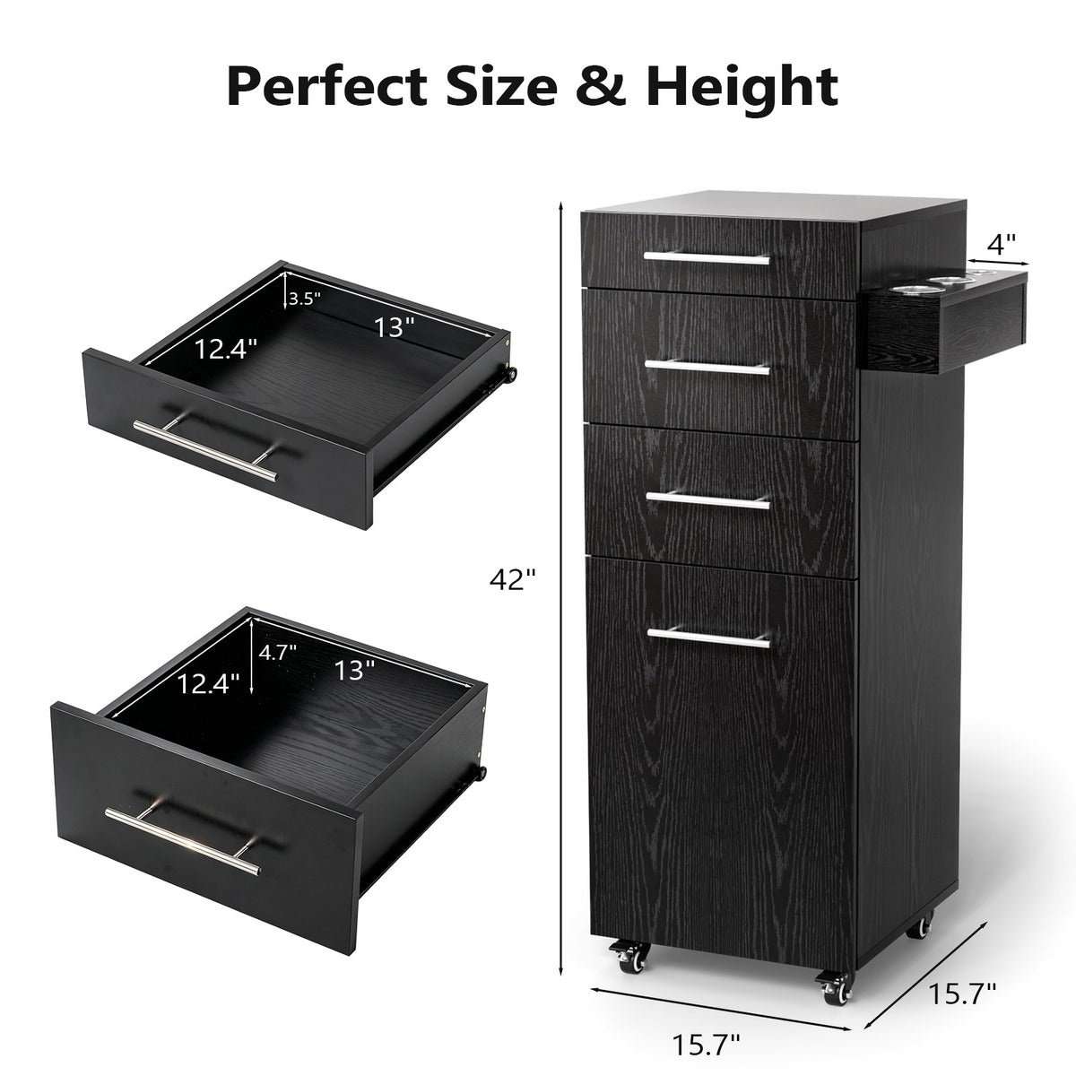 Salon Trolley Cart with 3 Drawers & Storage Cabinet on Wheels for Barbershops