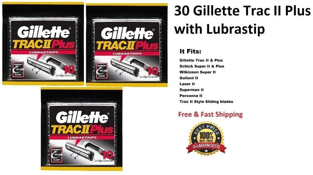 30 Gillette Trac II Plus Razor Blade Refills - Compatible with Trac II & More
