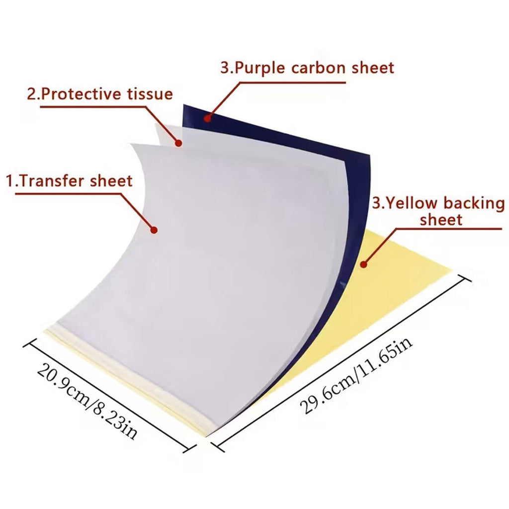 Tattoo Practice Skin Double-Sided 8x6 with Transfer Paper set (1mm) – blank reusable