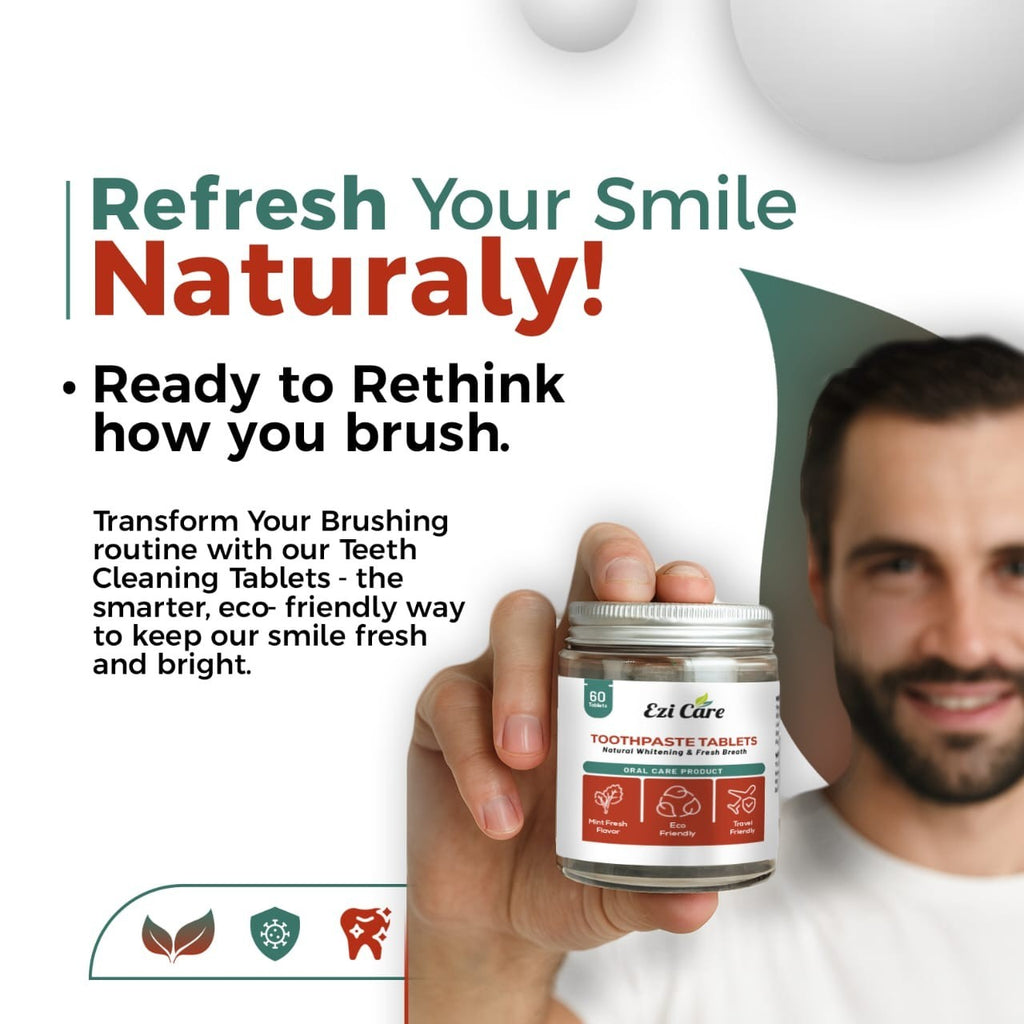 Toothpaste Tablets Natural Whitening Mint Fresh Breath Eco-Friendly 60 Count