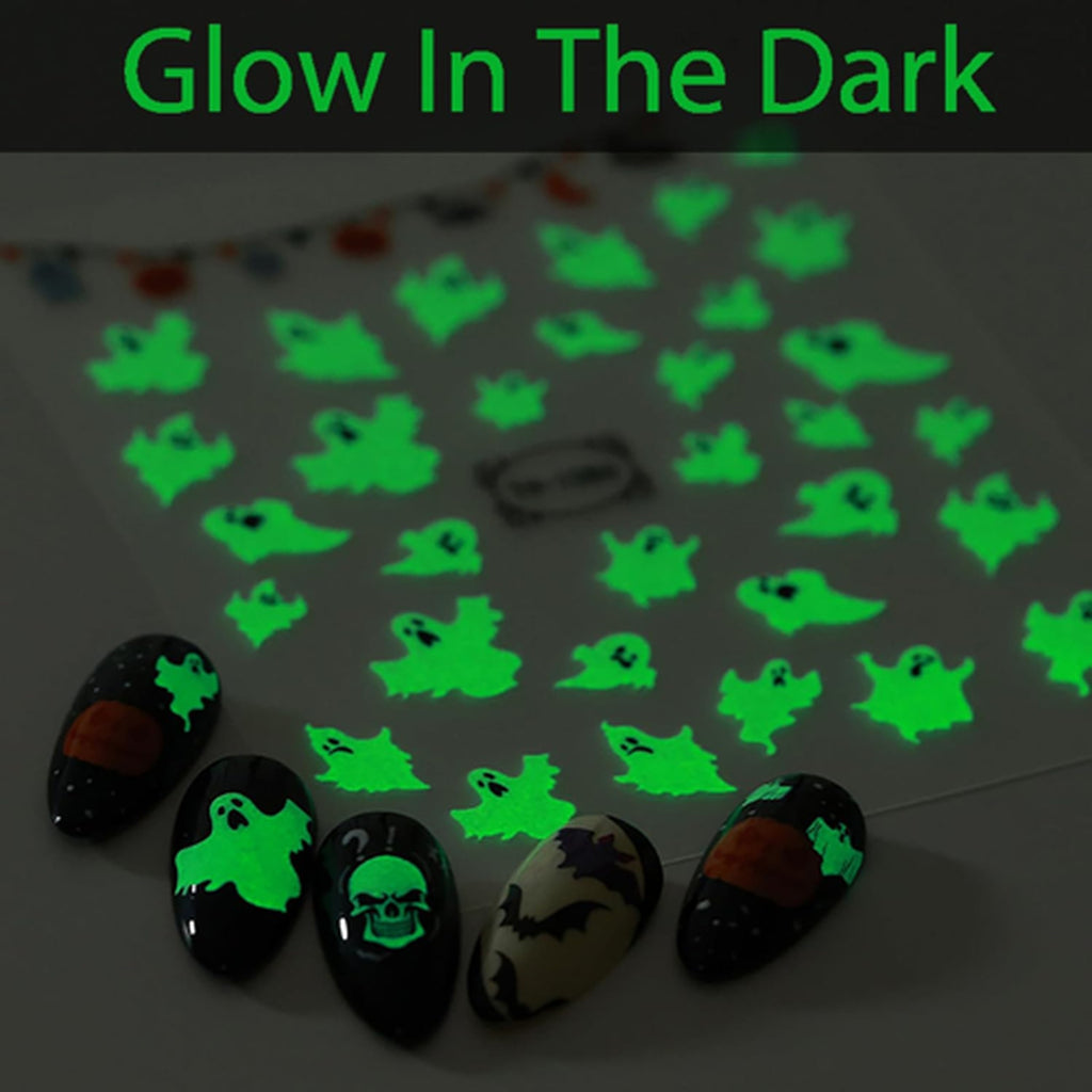 Glow in the Dark Halloween Nail Art Stickers - 12 Sheets Pumpkin Ghost