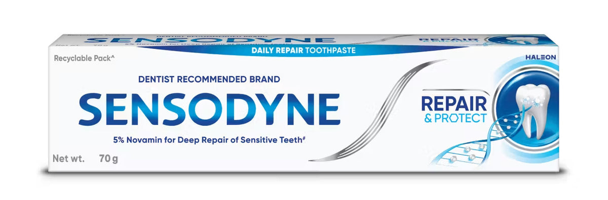 Sensodyne Repair & Protect Toothpaste with NOVAMIN 70g Pack of 6 - Sensitive Teeth Relief
