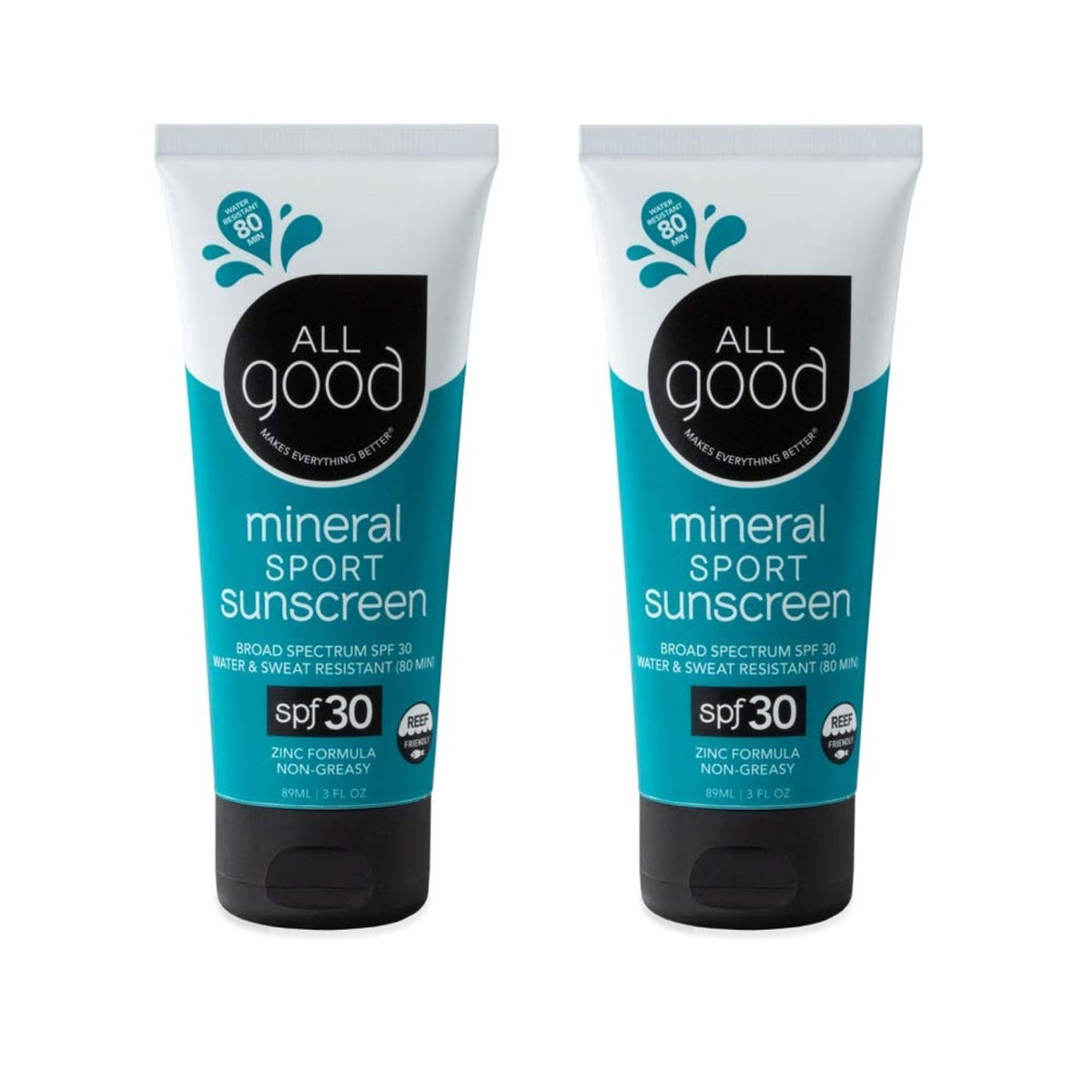Mineral Sport Sunscreen SPF 30 Pack of 2 - Water-Resistant, Reef-Friendly, Non-Greasy SPF 30 Sunblock