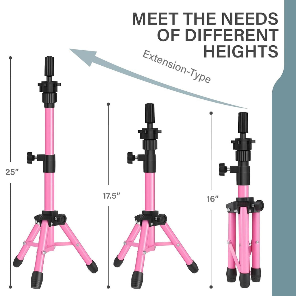 Adjustable Pink Tripod Stand for Mannequin Heads - 25 Inch Height