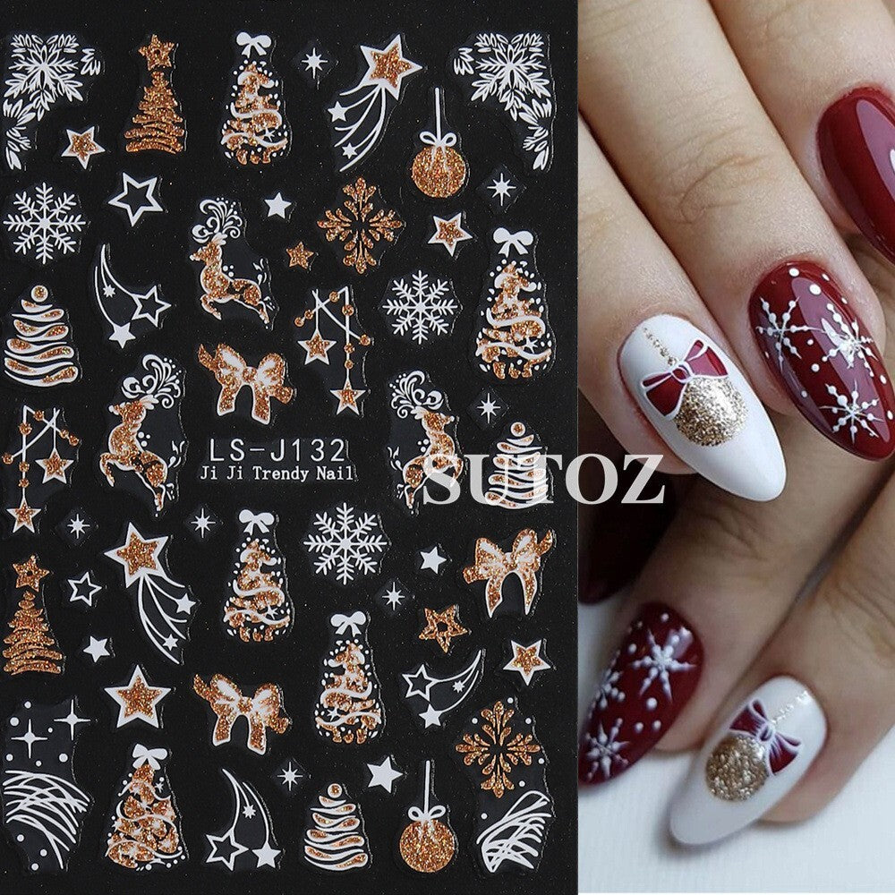 Christmas Gold Glitter Snowflake Nail Art Stickers Decals - Holiday Winter Design