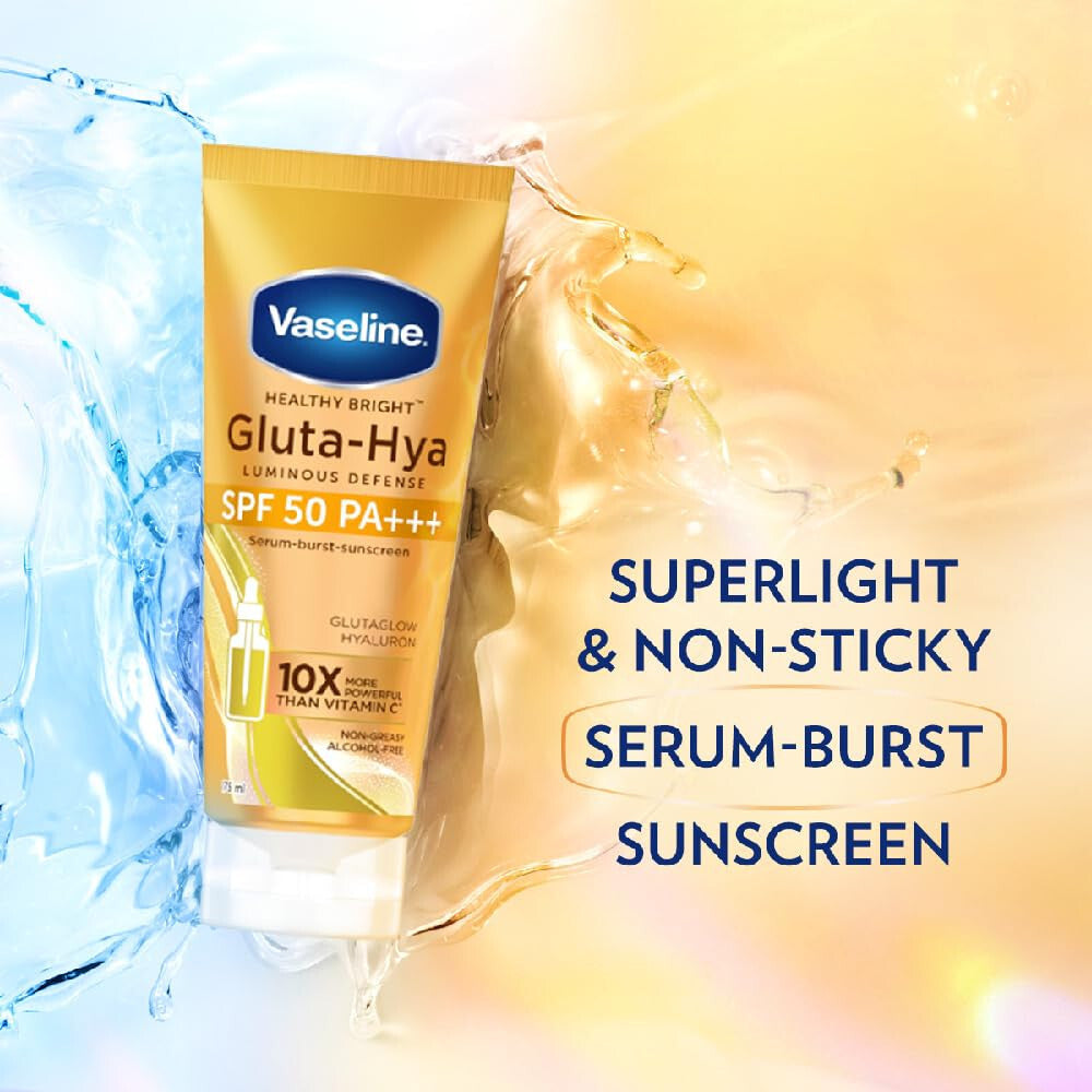 Vaseline Gluta Hya SPF 50 Sunscreen Lotion for Face & Body - Antioxidant & Hydrating, 175ML